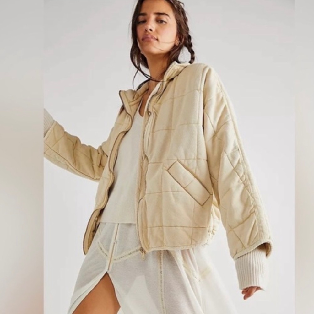 New Free People Dolman Quilted Jacket Vanilla Cream Women Size XL